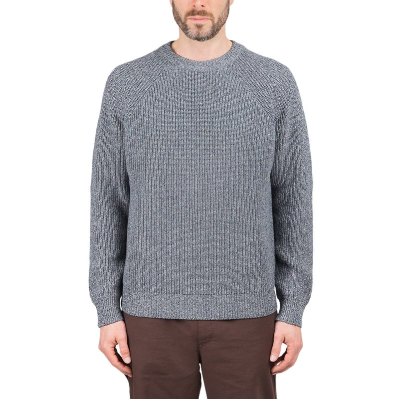 norse projects roald raglan indigo mouline pullover grau 115995