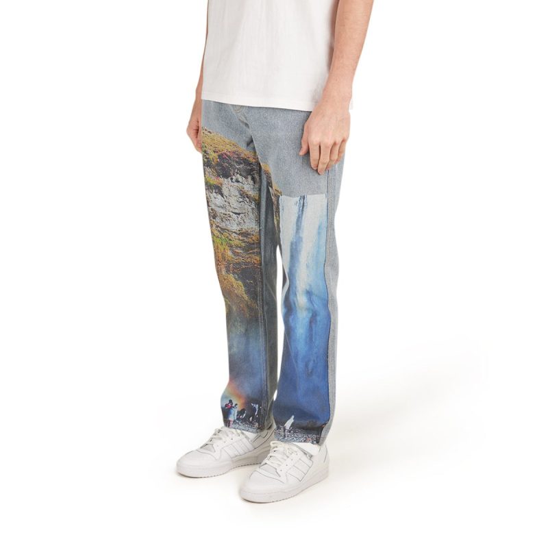 pleasures prelude printed denim pant blau 990357