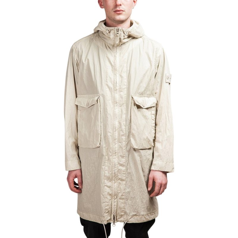 stone island 50 fili resinata parka ghost piece beige 641690