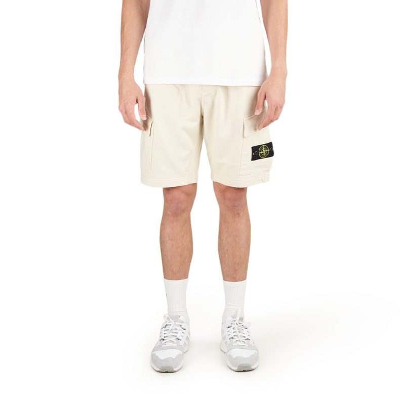 stone island cotton fleece bermuda cargo shorts beige 587939