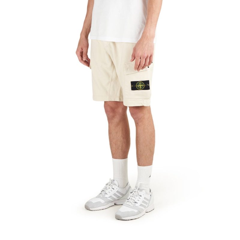 stone island cotton fleece bermuda cargo shorts beige 768920