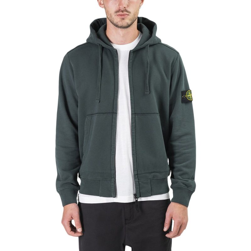 stone island full zip hooded sweat dunkelgrun 611329