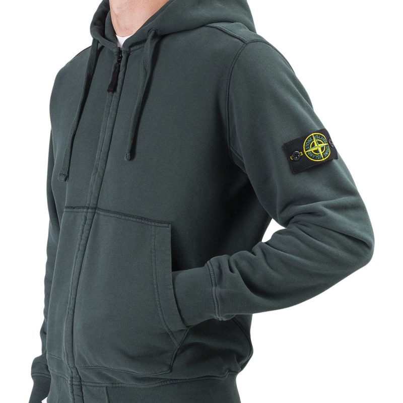 stone island full zip hooded sweat dunkelgrun 726344