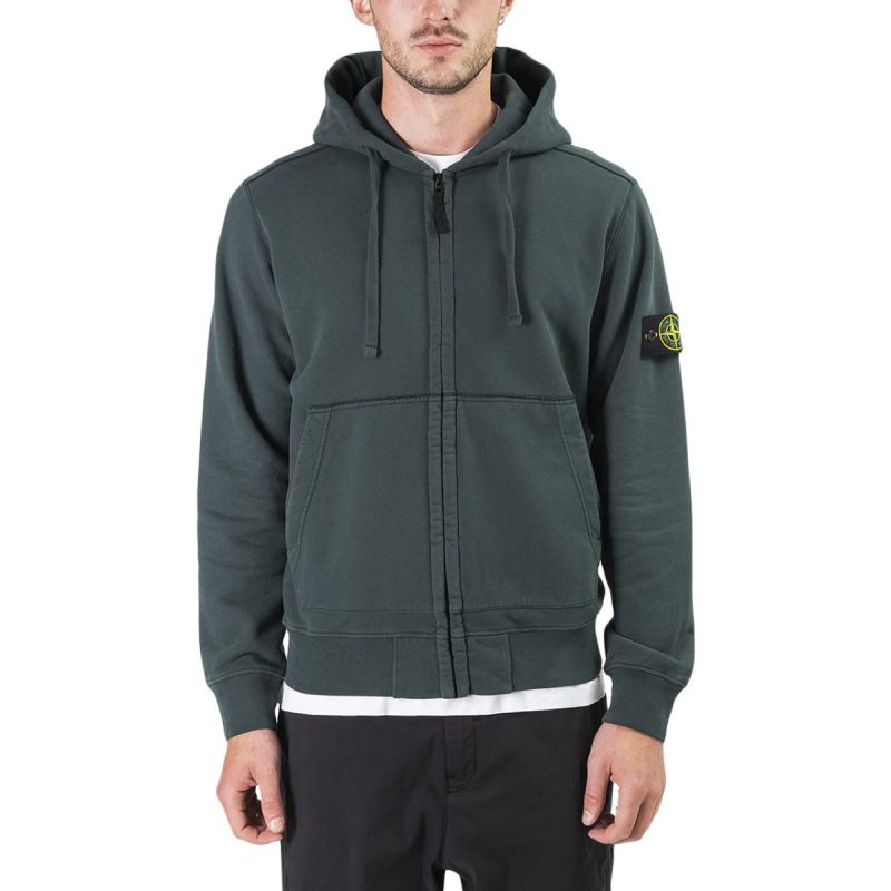 stone island full zip hooded sweat dunkelgrun 870852