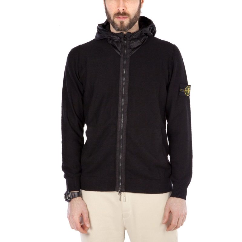 stone island knitwear hooded jacket schwarz 218040