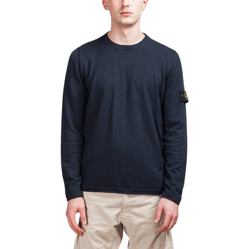 stone island light crewneck knit jumper navy 912780