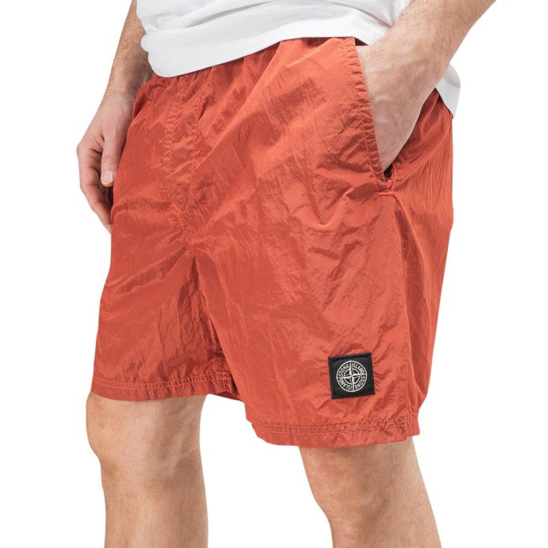 stone island nylon metal patch logo swim shorts orange 303265