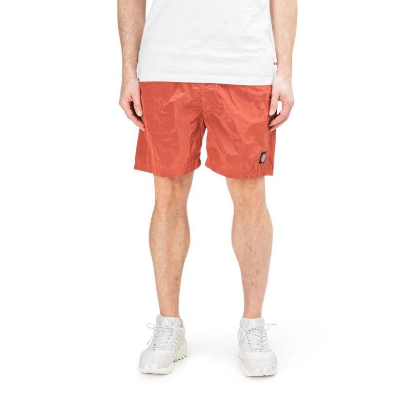 stone island nylon metal patch logo swim shorts orange 471708