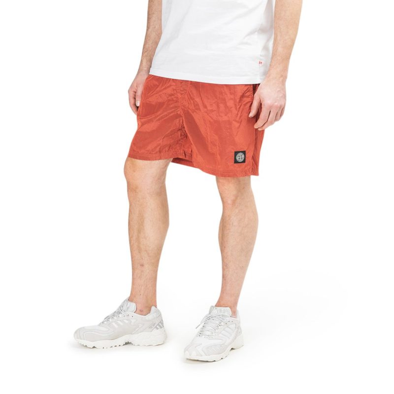 stone island nylon metal patch logo swim shorts orange 953133