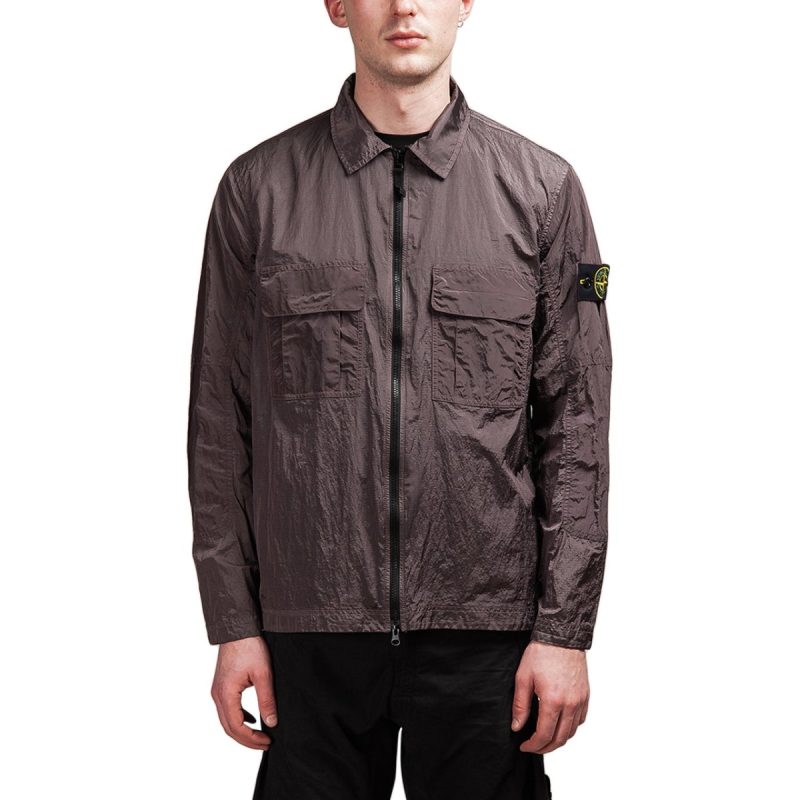 stone island nylon metal ripstop overshirt graubraun 229441