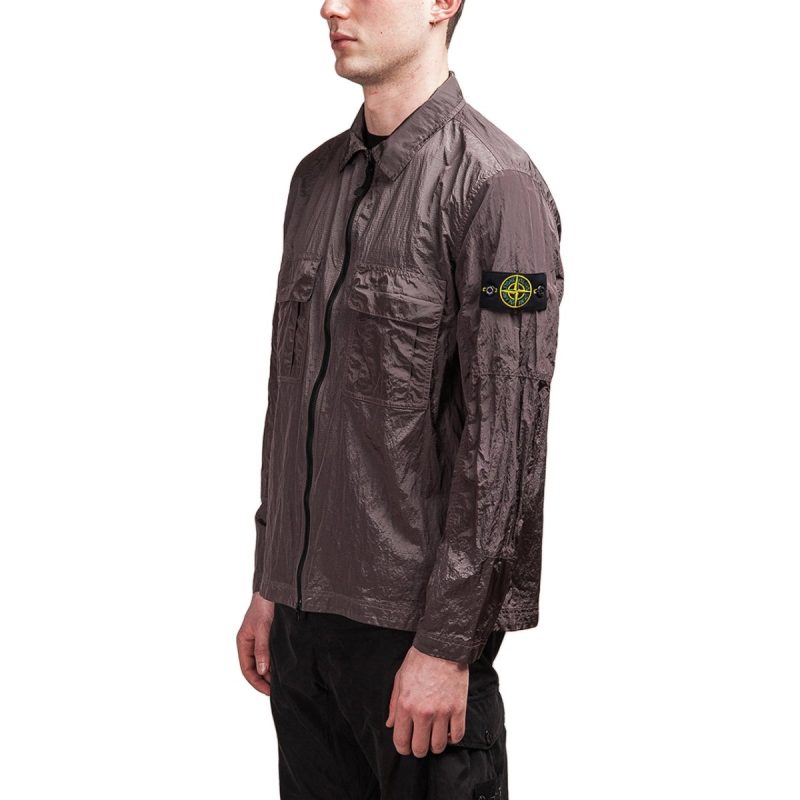 stone island nylon metal ripstop overshirt graubraun 941377