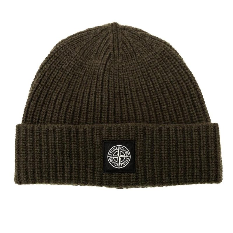 stone island rib knit beanie olive 927849