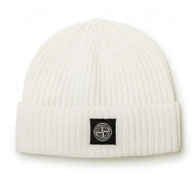 stone island rib knit beanie weiss 213878