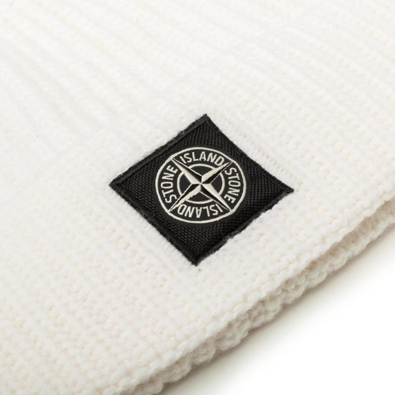 stone island rib knit beanie weiss 881334