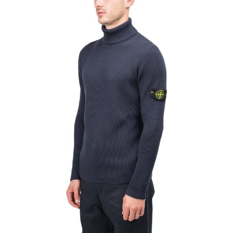 stone island rib wool pullover navy 554702