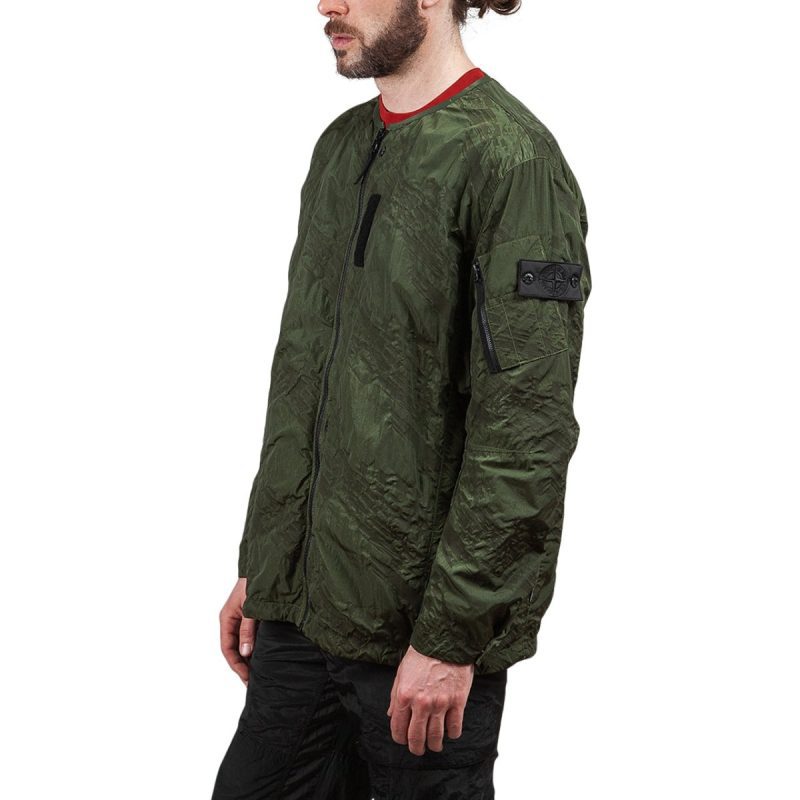 stone island shadow project imprint nylon colarless jacket olive 643121