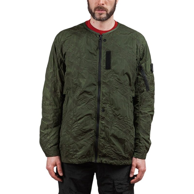 stone island shadow project imprint nylon colarless jacket olive 786575