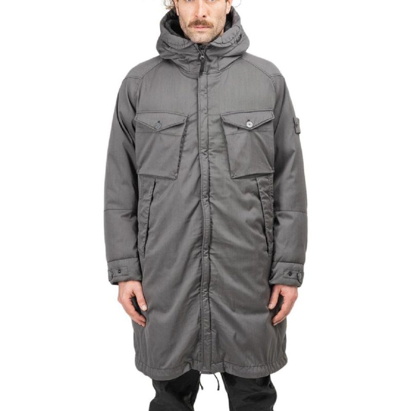 stone island strech wool nylon tc down jacket ghost piece grau 662356