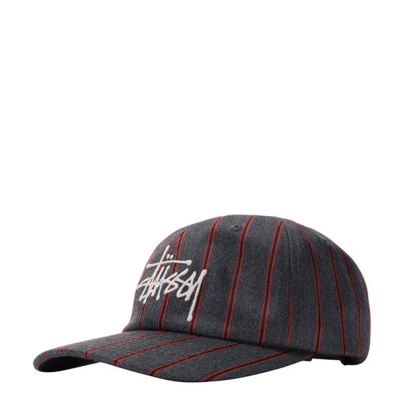 stussy big logo striped low pro cap grau rot 688300