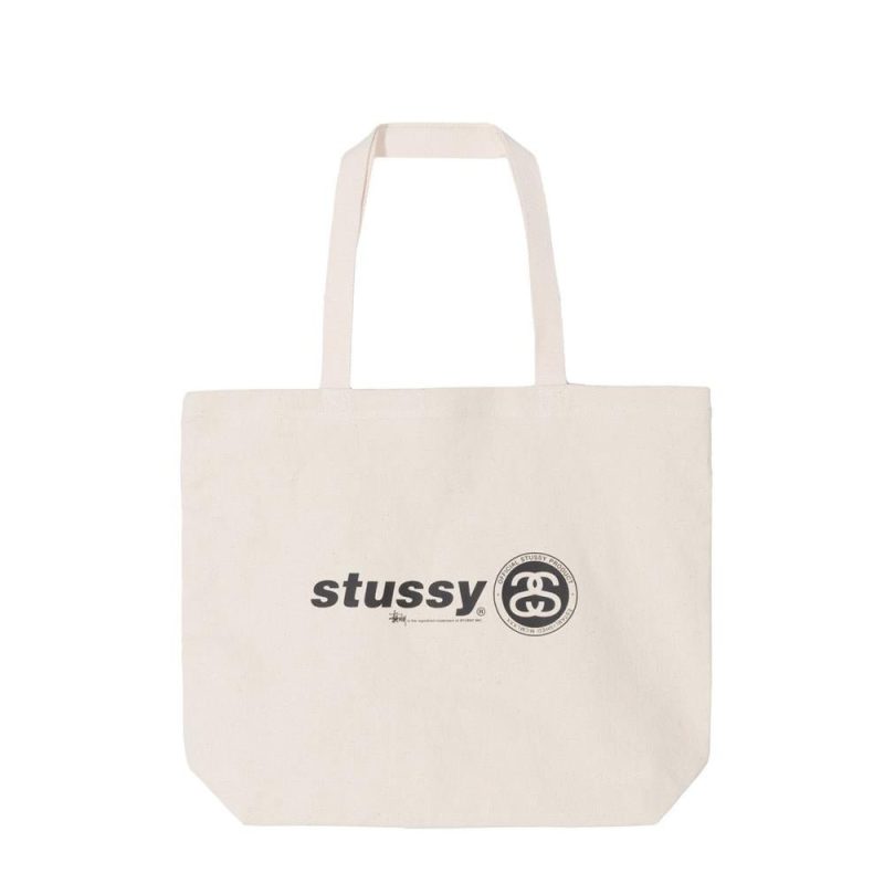 stussy italic link tote bag beige 254017