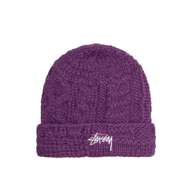 stussy knit patchwork beanie lila 813011