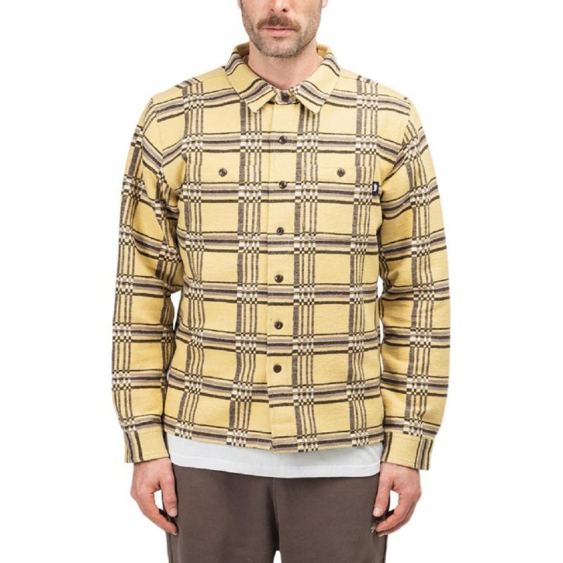 stussy langley plaid shirt khaki beige 500117