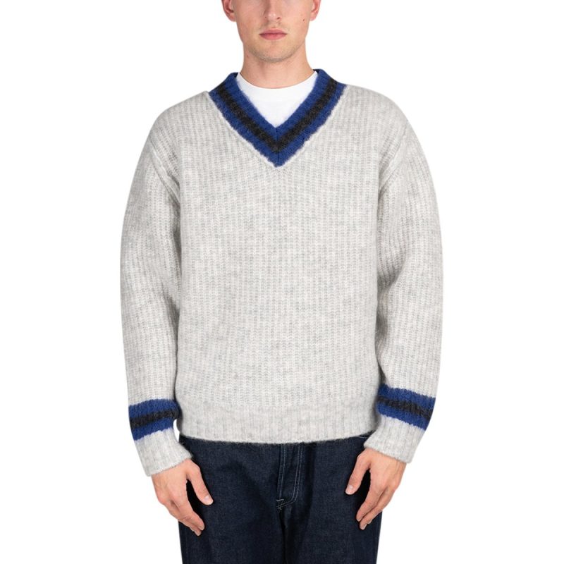 stussy mohair tennis sweater grau blau 623730