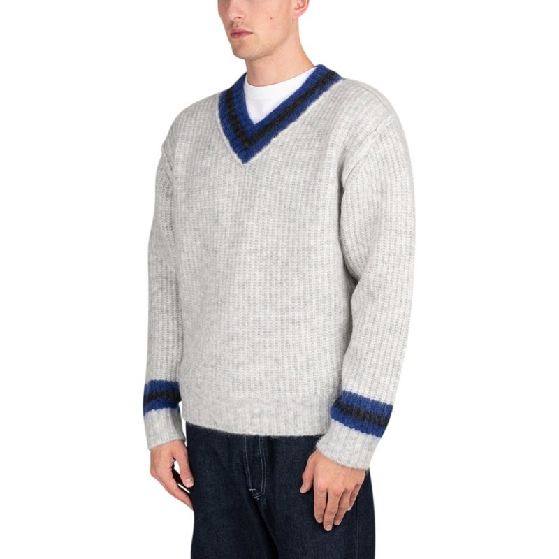 stussy mohair tennis sweater grau blau 709300