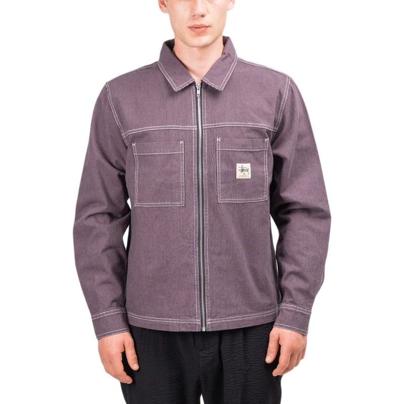 stussy overdyed hickory ls zip shirt lila 619332