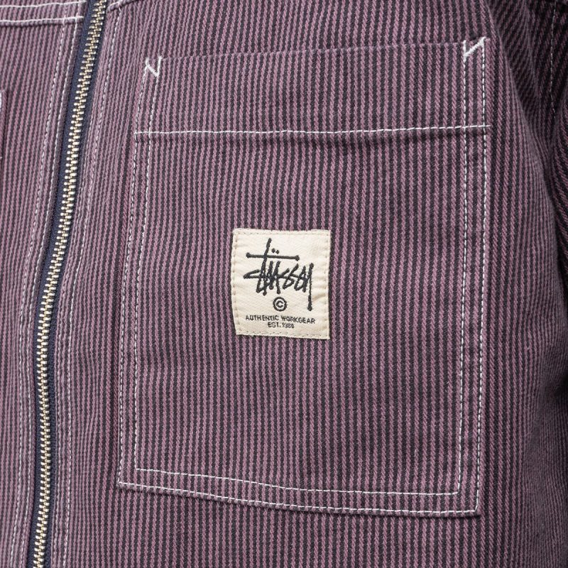 stussy overdyed hickory ls zip shirt lila 642220