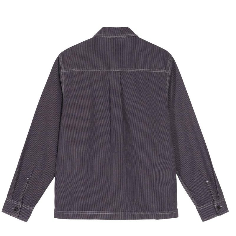 stussy overdyed hickory ls zip shirt lila 653595