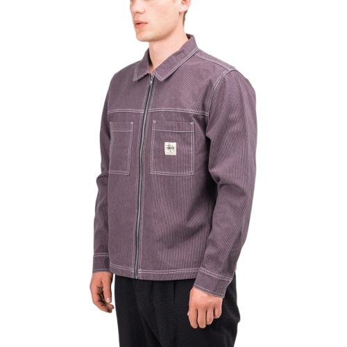 stussy overdyed hickory ls zip shirt lila 739512