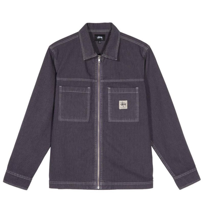 stussy overdyed hickory ls zip shirt lila 855787