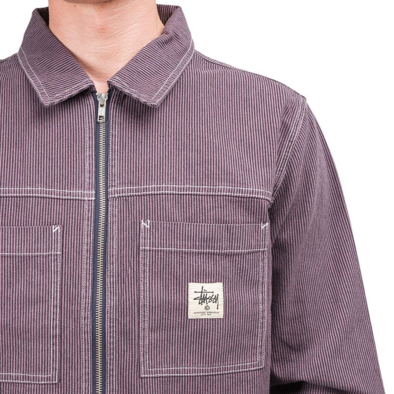 stussy overdyed hickory ls zip shirt lila 859628