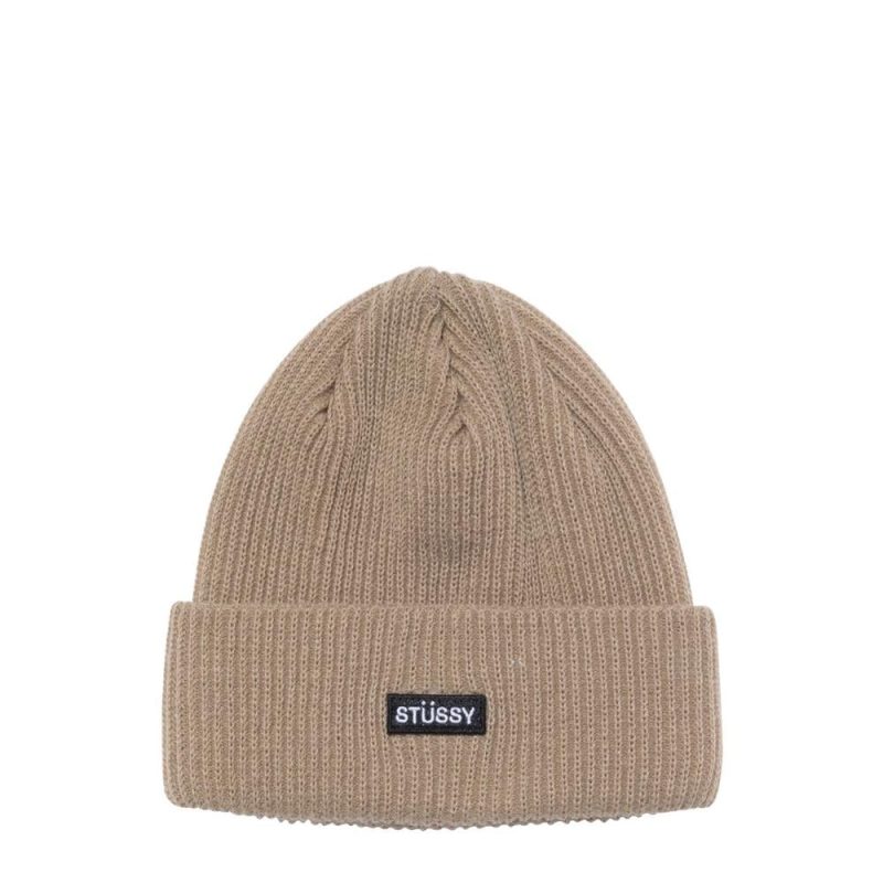 stussy patch cuff beanie khaki 515209