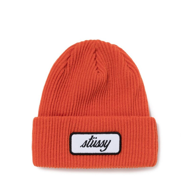 stussy patch cuff beanie orange 559075