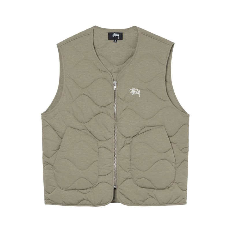 stussy recycled nylon liner vest oliv 429032