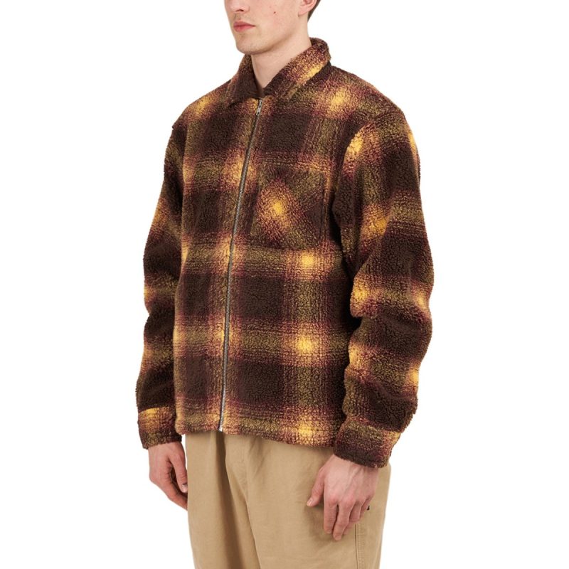 stussy shadow plaid sherpa zip shirt braun 511416