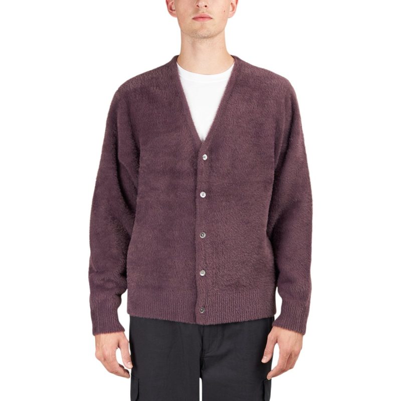 stussy shaggy cardigan aubergine 898250