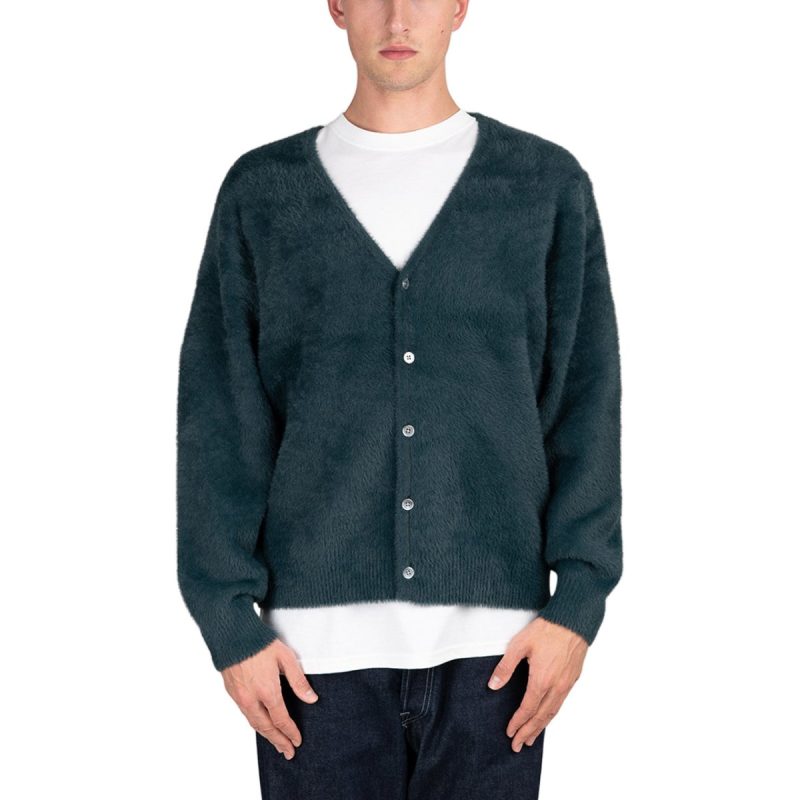 stussy shaggy cardigan dunkelgrun 328429