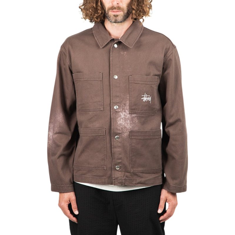 stussy spotted bleach chore jacket braun 192832