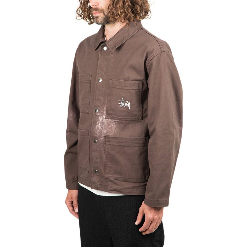 stussy spotted bleach chore jacket braun 260389