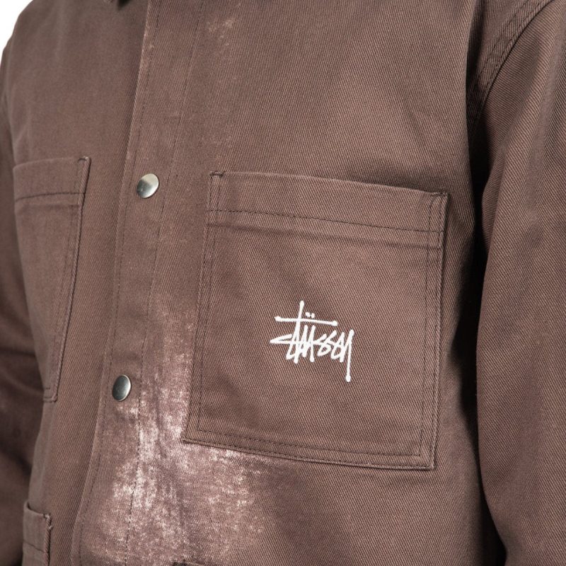 stussy spotted bleach chore jacket braun 713053