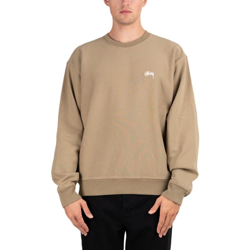 stussy stock logo crew khaki 609279