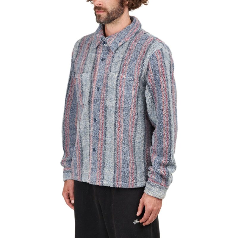 stussy stripe sherpa shirt blau 451511