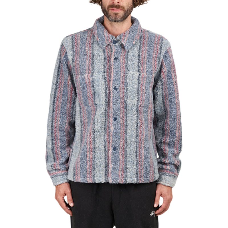 stussy stripe sherpa shirt blau 643281