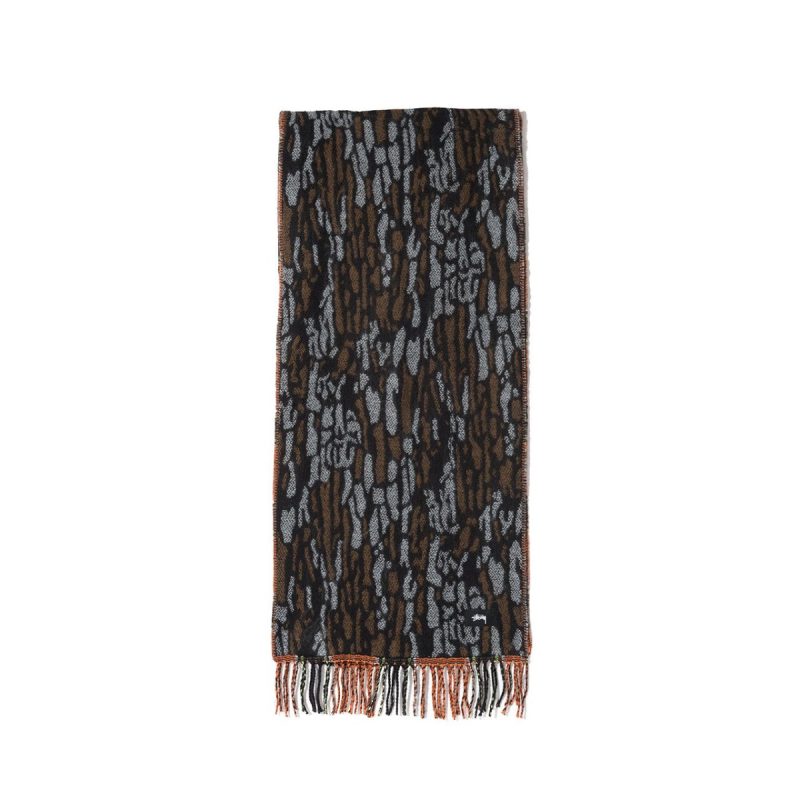 stussy tree bark wool scarf braun orange 206323