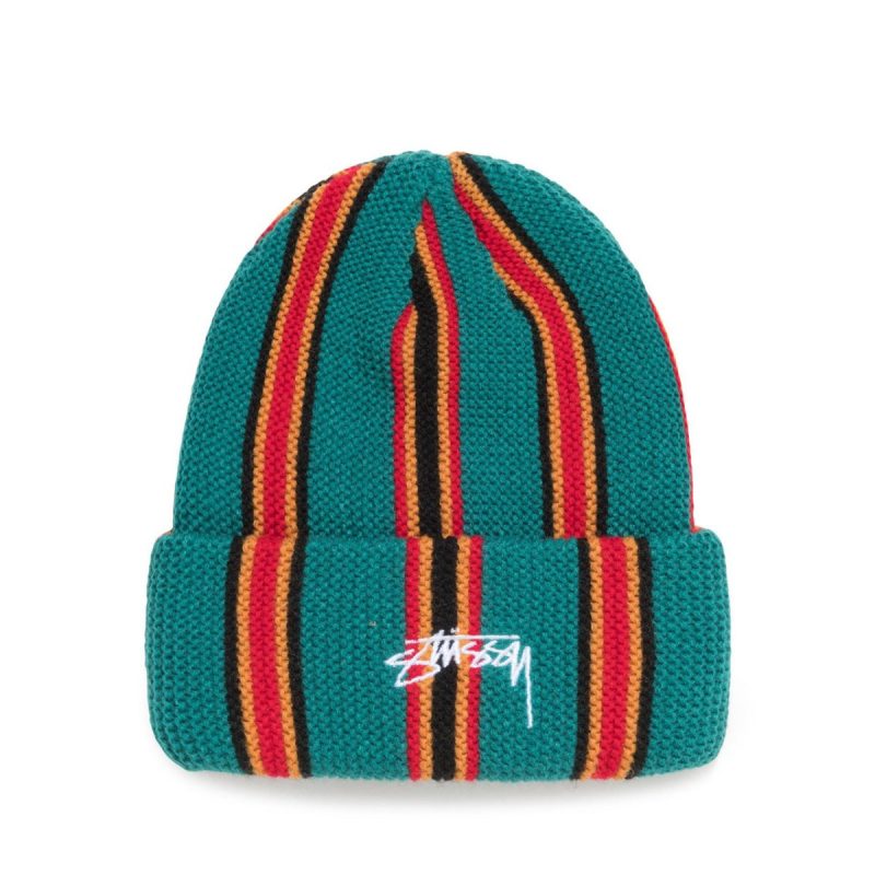 stussy vertical stripe cuff beanie turkis 157893