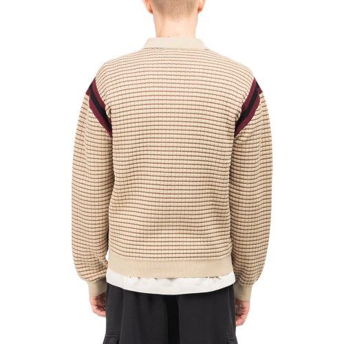 stussy waffle knit longsleeve zip polo khaki 179127