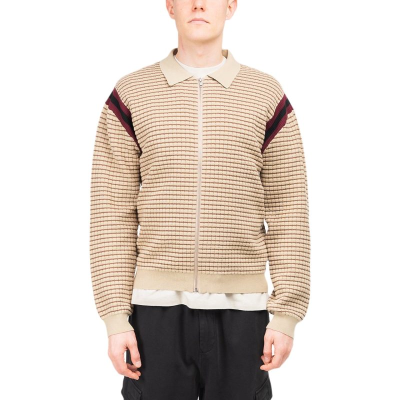 stussy waffle knit longsleeve zip polo khaki 314277